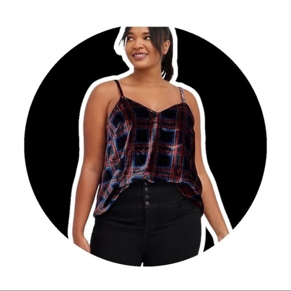 TORRID SOPHIE - MULTI PLAID VELVET SWING CAMI - Picture 2 of 6